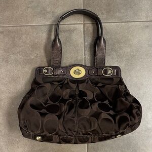 Coach Dark Brown Shoulder Bag with Gold Accents